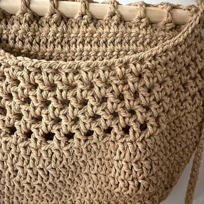 3 Tier Cotton Woven Wall Hanging Fruit Basket, 32 Inch