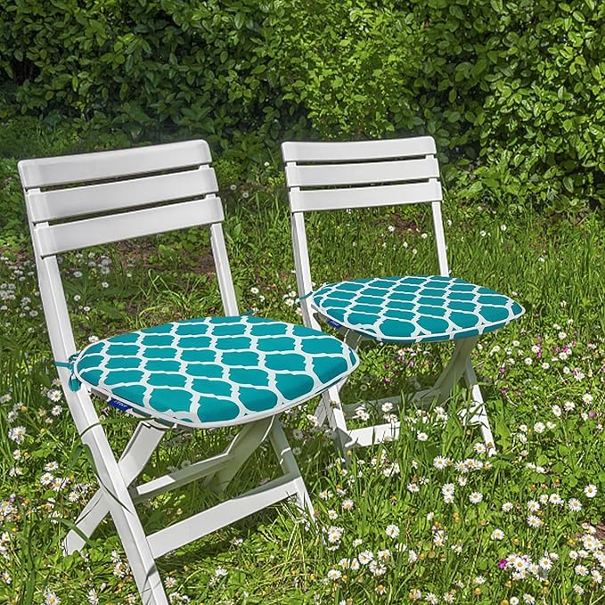 SleepMan Outdoor 17"x16" Chair Cushions with Ties Set of 4, Water Resistant All Weather U-Shape Seat Pads for Patio Garden Furniture Indoor Fade Resistant Patio Cushions (Aqua Plaid)