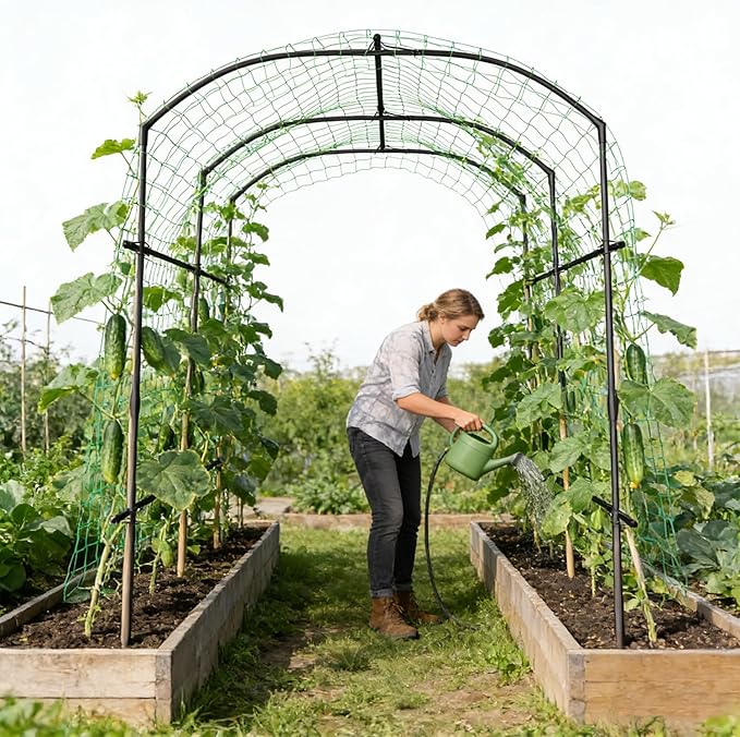 SUNYRISY Garden Arch Trellis for Climbing Plants Outdoor, 87in Tall Plant Support Trellis for Yard Raised Bed Planting Vine Cucumber Flowers Fruit Vegetables
