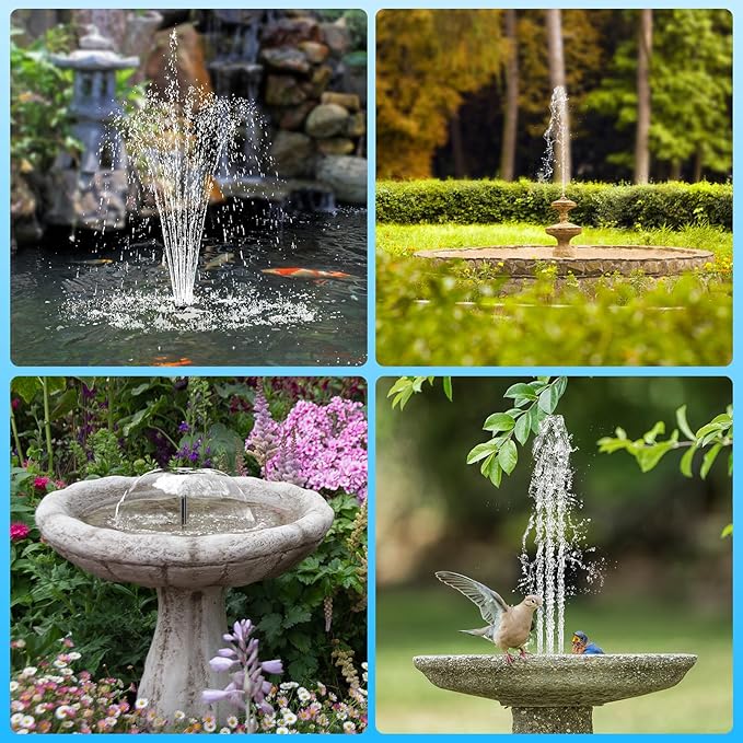 Antfraer Solar Fountain Pump 7W, Solar Water fountain for Bird Bath with Dry-Run Protection, Double-Layer Nozzles & 5Ft PVC Tubing for Bird Bath Small Pond Waterfall DIY Features