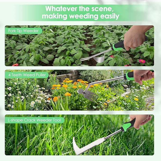 2026 New 3Pcs Hand Weeder Tool, Rubber Handle Weed Remover Tool, 4 Teeth Weeding Tool, L-Shaped Weeding Tool, Manual Weeder, Planting and Weeding for Garden, Patio