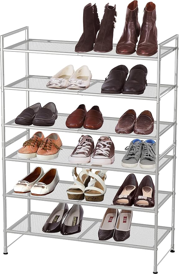 Simple Houseware 3-Tier Stackable Mesh Shoe Rack, Silver