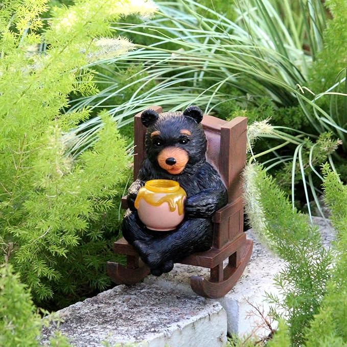 Sheaifun Solar Garden Statues Black Bear Decor Resin Bear Statues Outdoor with Solar Light Animal Figurine for Outside Yard Lawn and Patio Decorations Gardening Gifts for Women 3.5 * 5.5 * 6.25 Inch