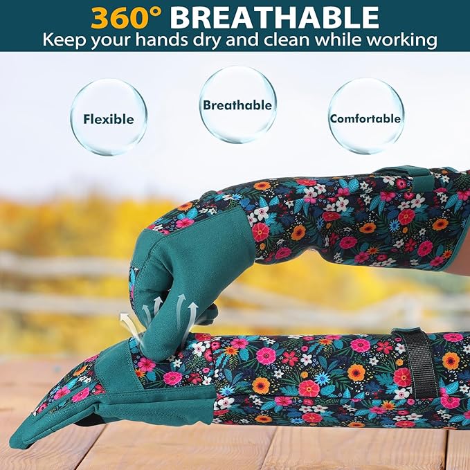 Trifabricy Gardening Gloves for Women, Leather Long Garden Gloves with Grip, Thorn-Proof Puncture-Resistant Work Gloves