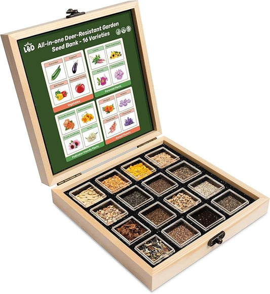 Lush&Dew Deer-Resistant Heirloom Seed Bank, Gardening Gifts for Women Men, 16 Varieties of Non-GMO Seeds for Planting Perennials Annuals Flowers, Pollinator Friendly Garden (USDA Zone 3-10)
