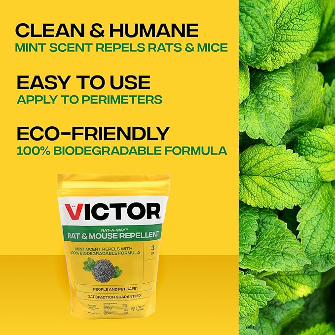 Victor Rat-A-Way Rat & Mouse Repellent - Repel Rodents Outdoors with Essential Oils - Biodegradable Pellets - Natural, Non-Toxic & Poison-Free Rodent Repeller for Rats and Mice - M807 - 3 lb Bag
