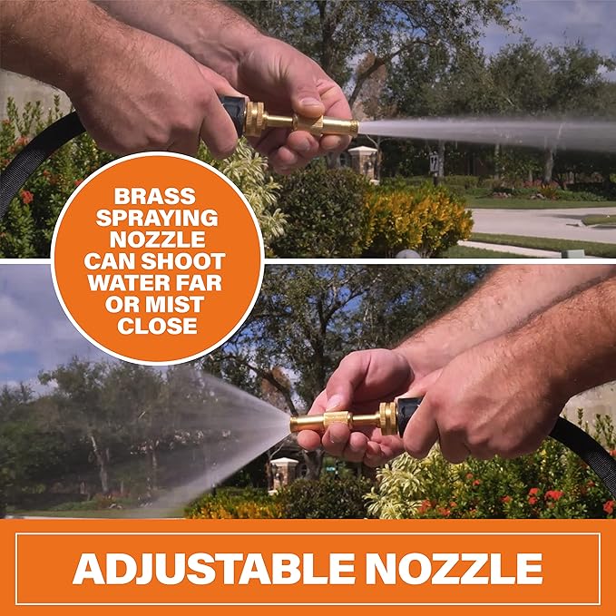 Bionic Flex PRO 50’ Garden Hose, Heavy Duty & Lightweight Weatherproof Garden Water Hose with Brass Fittings & Adjustable Brass Spraying & Shooting Nozzle, 500 PSI Tear Resistant, Kink Free Hose