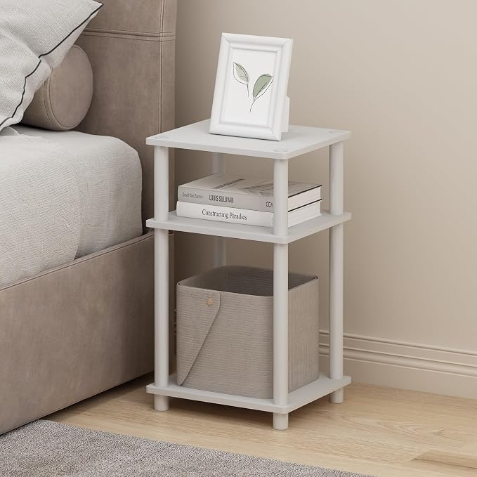 Furinno JUST Toolless 3-Tier Night Stand, Open Storage, White