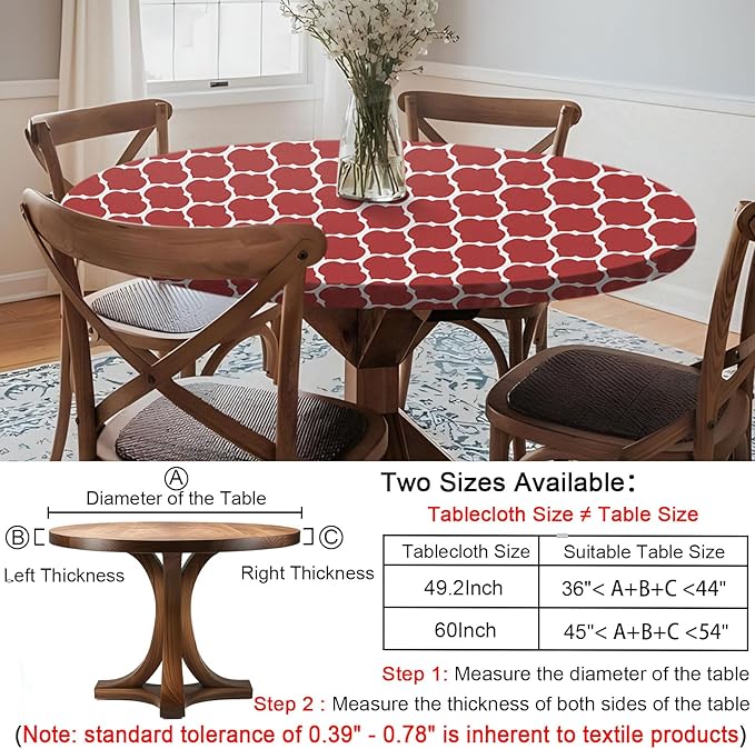 Fitted Round Tablecloth Wipeable Table Cloths Vinyl Indoor Outdoor Circle Covers for 36-44inch Table Dining Living Room Home Must Haves Gifts Summer Fall Patio Picnic Camping Garden Stuff