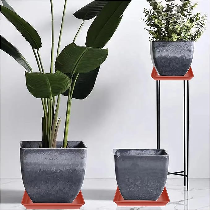 LWALRS 5 Pack Square Plant Saucer 8 Inch,Plant Water Catcher Tray, Heavy Plastic Plant Trays for Pots Pots Base Plant Saucers for Indoors and Outdoors, Pot Saucers for Plants.
