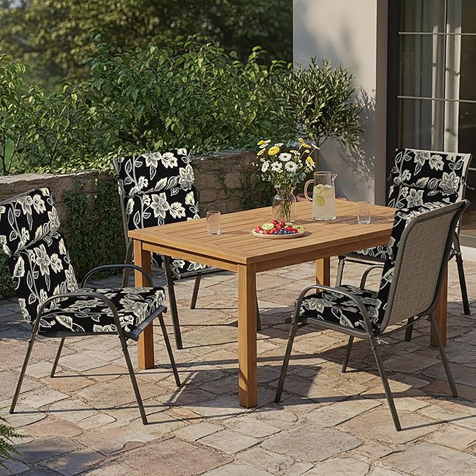 DYTXIII Outdoor High Back Chair Cushions Set of 2, 44"x22" Water Repellent Patio Seat Cushions with Elastic Sponge, All Weather Chair Pads for Rocking, Dining Chairs, Patio Furniture - Vines Black