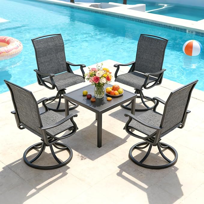 SHGJ&SOFT Patio Swivel Chairs, Waterproof Outdoor Dining Chairs with All-Weather Textilene Mesh for Deck, Garden, and Backyard (Dark Gray5, 4PC)