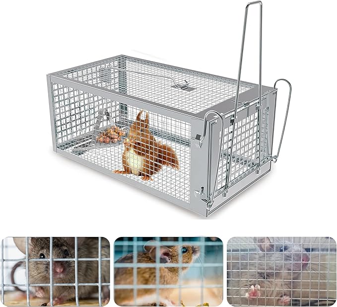 Humane Rat Trap, Chipmunk Rodent Trap that Work for Indoor and Outdoor Small Animal - Mouse Voles Hamsters Live Cage Catch and Release 1 Pack