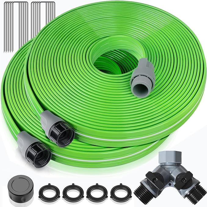 LAVEVE Sprinkler Soaker Hose for Yard 44FT(22ft 2pack), Heavy Duty Garden Water Hoses with Stakes, Sprinklers System for Lawn, Flexible Drip Irrigation Tubing