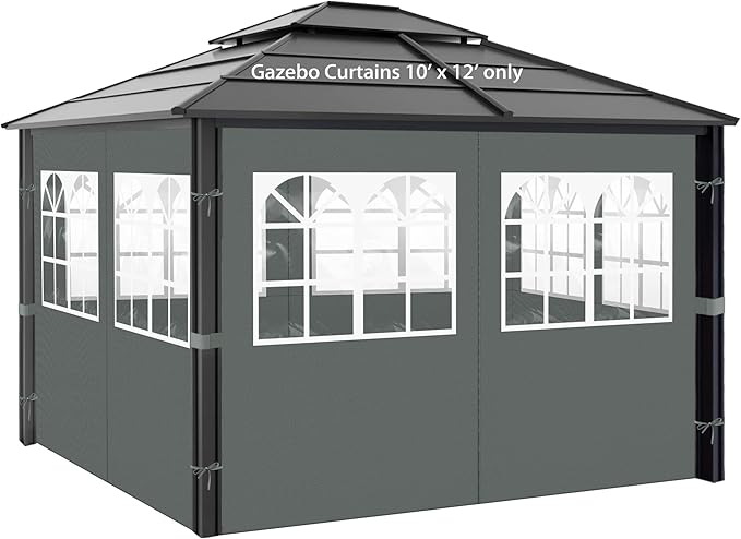 Gazebo Privacy Curtains 10' x 10' with PVC Windows, 4-Panels Side Wall with Zipper Universal Replacement for Patio, Outdoor Canopy, Garden and Backyard, Gray