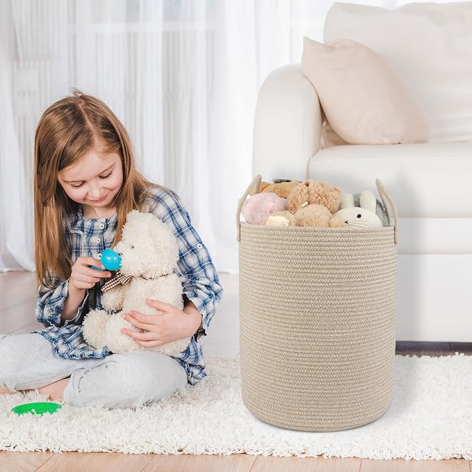 XUANGUO Cotton Rope Laundry Basket Hamper for Clothes, oatmeal