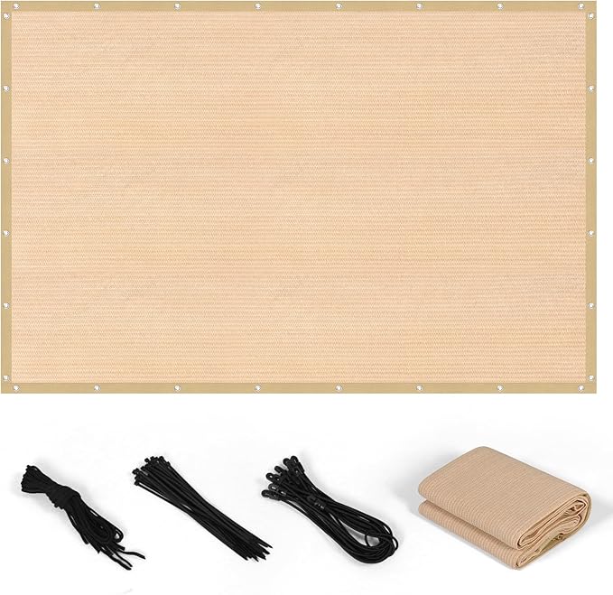 90% Shade Cloth with Grommets, 8 x 12 FT Sun Shade Tarp Pergola Shade Cover Canopy, UV Block Privacy Sun Screen for Outdoor, Patio, Garden, Porch and Deck, Beige