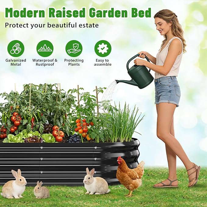 Oval Raised Garden Bed, 6 x 2 x 1FT, Galvanized Steel Planter Box with Wave-Shaped Metal Panels Painted for Outdoor Flower,Tree,Herb & Vegetable Garden (Black, 72X24X12 inches)