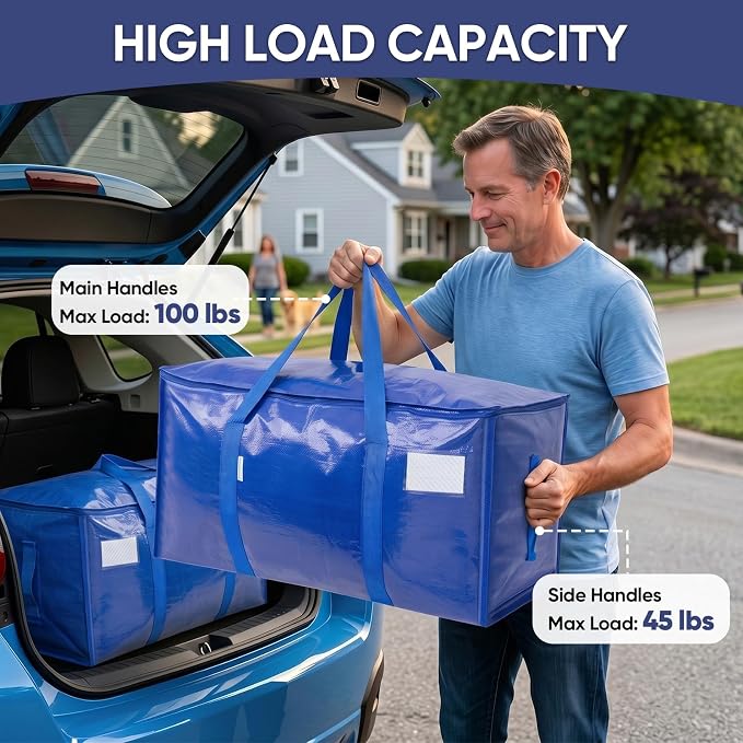 TICONN 12 Pack Extra Large Moving Bags Heavy Duty with Zippers & Carrying Handles, Durable Storage Bags Moving Boxes for Closet Organizers and Storage (12 Pack, Olive)