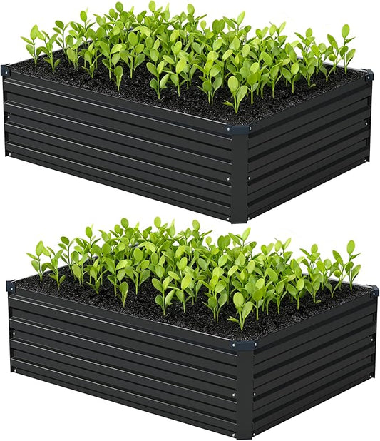 Foxlang 4x3x1ft(2 Pack) Galvanized Raised Garden Bed,Outdoor Planter Box Metal Patio Kit Planting Bed for Vegetables Flowers Herb,Black