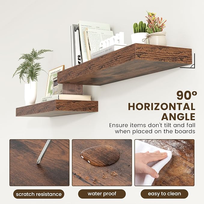 FLYJOE Deep Floating Shelves, 36'' x 12'' Brown Shelves for Wall Set of 1