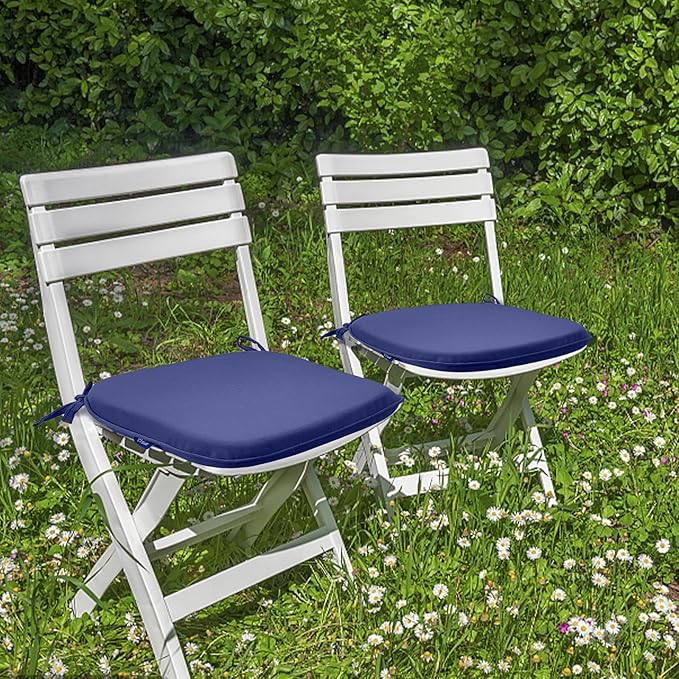 SleepMan Outdoor 17"x16" Chair Cushions with Ties Set of 4, Water Resistant All Weather U-Shape Seat Pads for Patio Garden Furniture Indoor (Set of 4, Dark Blue)