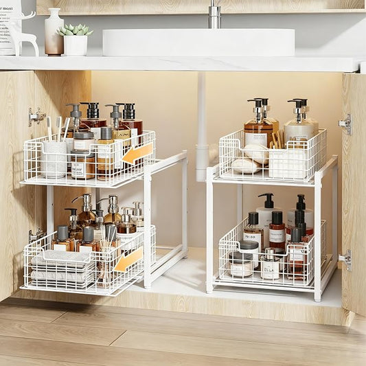 Under Sink Organizer, White 2-Tier Pull Out Cabinet Organizer