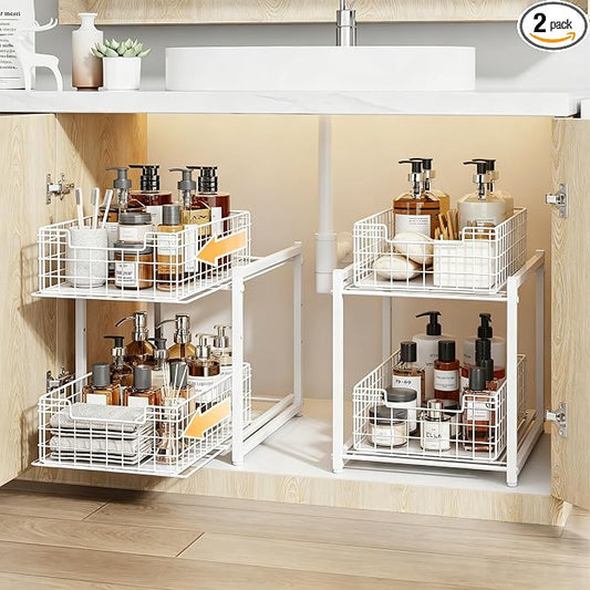 Under Sink Organizer, White 2-Tier Pull Out Cabinet Organizer