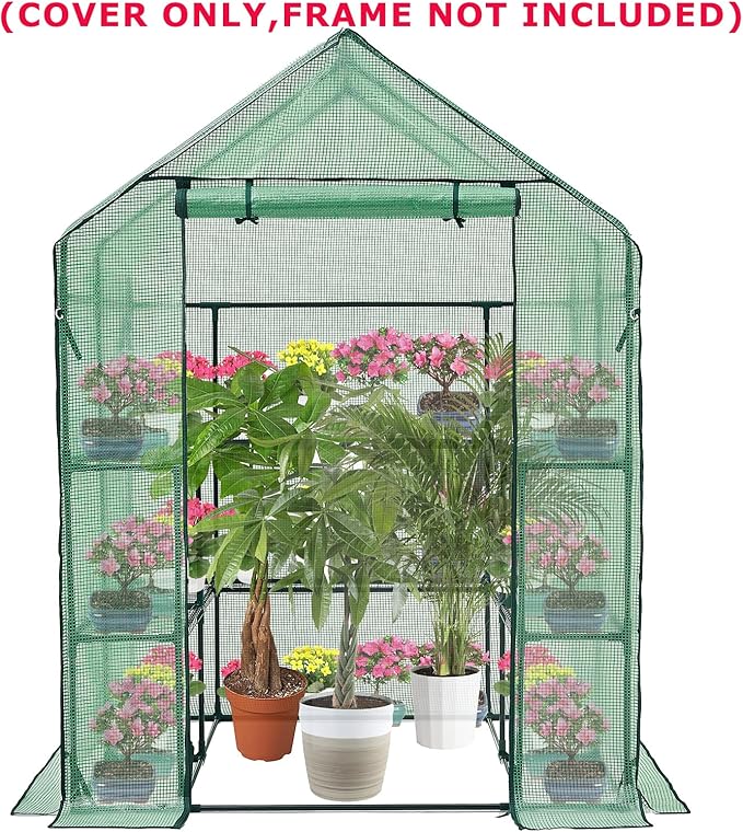Purlyu Walk-in Greenhouse Replacement Cover with Roll-Up Zipper Door -56x56x76 inch PE Greenhouse Cover for Outdoor Plant Gardening Plants Cold Frost Protection Wind Rain Proof(PLGH002PECC)