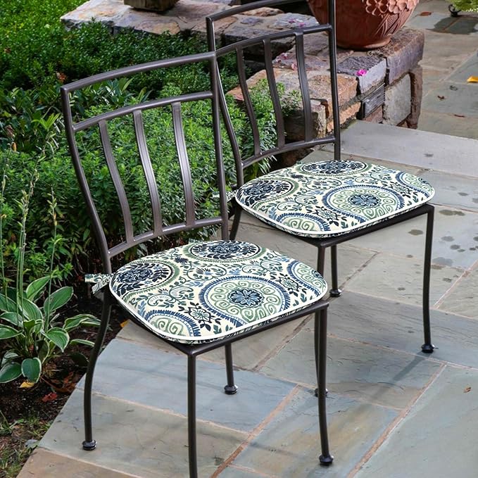 Outdoor 16"x17" Chair Pads Set of 4, Water Resistant Patio Chair Cushions with Ties, Seat Cushions for Home Garden Furniture Decoration, Celadon Wreath