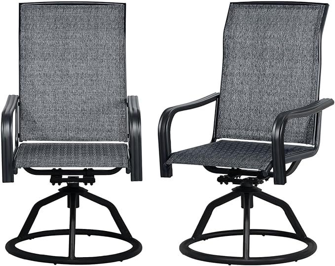 SHGJ&SOFT Patio Swivel Chairs, Waterproof Outdoor Dining Chairs with All-Weather Textilene Mesh for Deck, Garden, and Backyard (Plain Backrest-Grey, Set of 2)