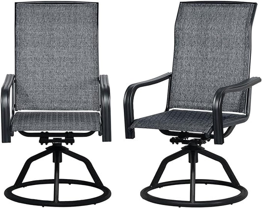 SHGJ&SOFT Patio Swivel Chairs, Waterproof Outdoor Dining Chairs with All-Weather Textilene Mesh for Deck, Garden, and Backyard (Plain Backrest-Grey, Set of 2)
