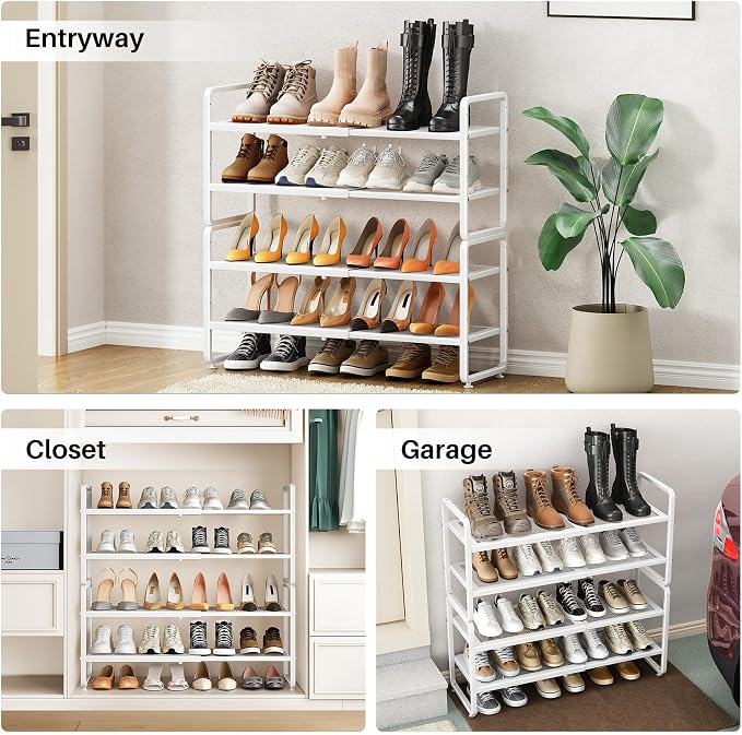 Expandable Metal Shoe Rack for Closet, Entryway & Garage, 4-Tier, White