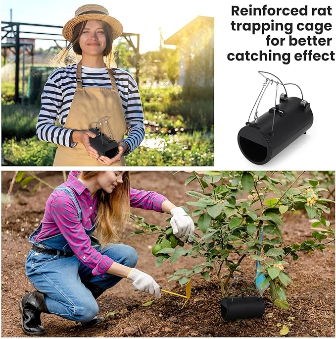 Qualirey 4 Pack Black Hole Gopher Trap 6.7 Inch Tunnel Mole Traps Gopher Killer Outdoor Vole Traps Rodent Rat Stations Reusable for Lawn Yard Garden