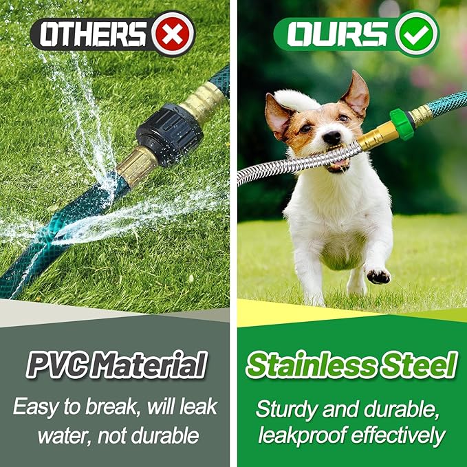 Short 2ft Garden Hose with 3/4'' Female to Female Connector - Metal Leakproof Leader Hose for Reel, Heavy Duty 304 Stainless Steel Flexible Water Pipe for Outdoor Garden Watering Car Pet Cleaning
