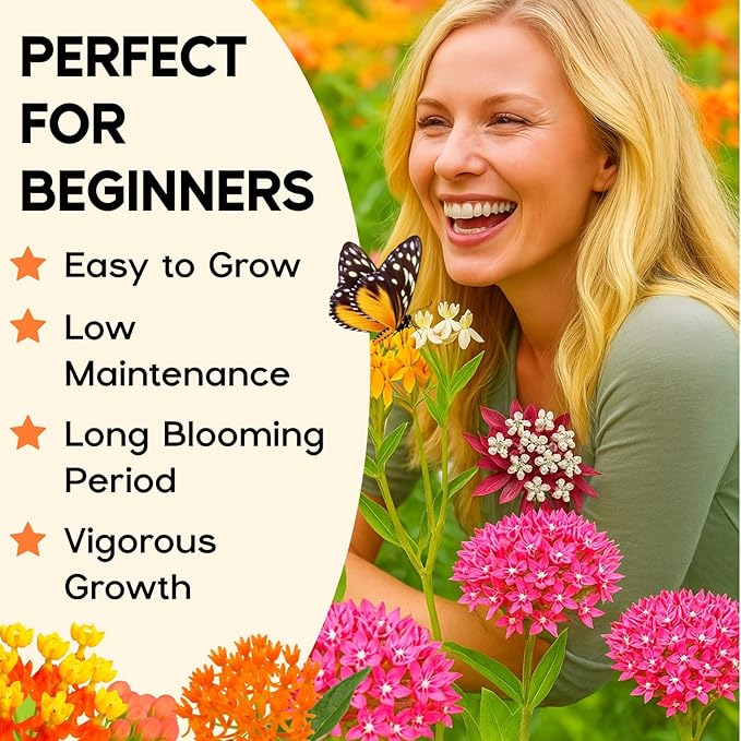 600+ Mix Milkweed Seeds for Monarch Butterflies - 6 Individual Varieties Perennial Wildflower (120 Seeds per Pack) Colorful Pollinator Garden, Easy to Grow for Backyard & More (Mix Milkweed Seeds)