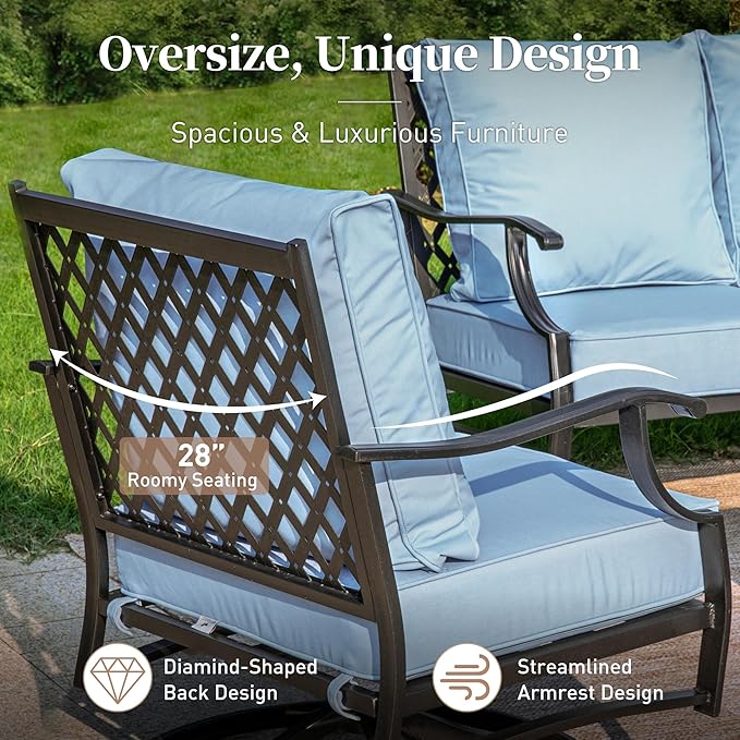 SUNSHINE VALLEY Metal Outdoor Swivel Patio Chairs Set of 2 with 5.75" Extra Thick Cushion, 2 Piece High Back Swivel Rocker Patio Chairs Outdoor Furniture Seating for Deck Balcony Front Porch, Blue