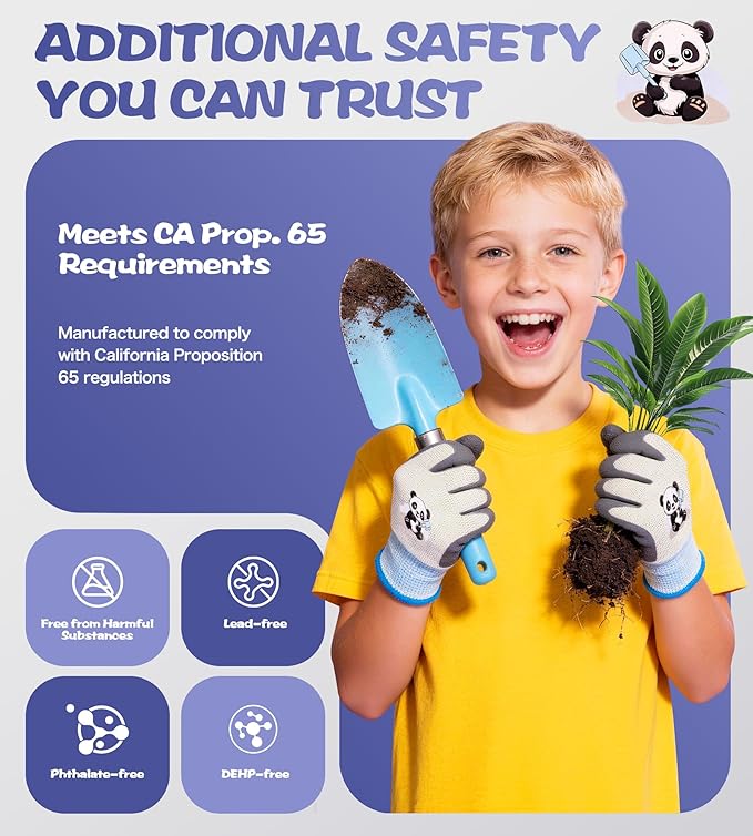 Mr. Panda 3 Pairs Skin-Friendly kids gardening gloves for Age 2-4, Rubber Coated childrens garden gloves, toddler work gloves, XXXS