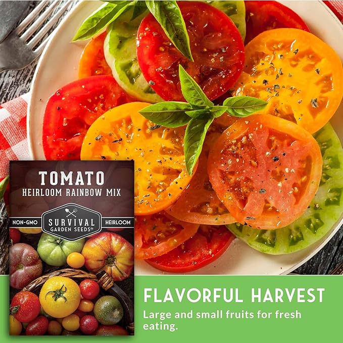 Heirloom Rainbow Mix Tomato Seeds for Planting - Colorful Heirloom Tomato Seed Variety Pack, High Yield Garden Tomatoes, Non-GMO Open Pollinated - Survival Garden Seeds (5 Pack)
