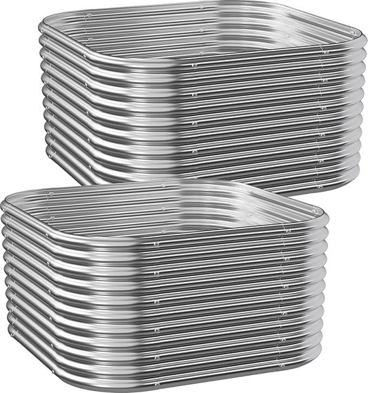 2pcs Tall Galvanized Raised Garden Bed Outdoor, Metal Raised Beds for Vegetables, Above Ground Garden Box for Flower, Steel Garden Bed for Gardening - 2FT
