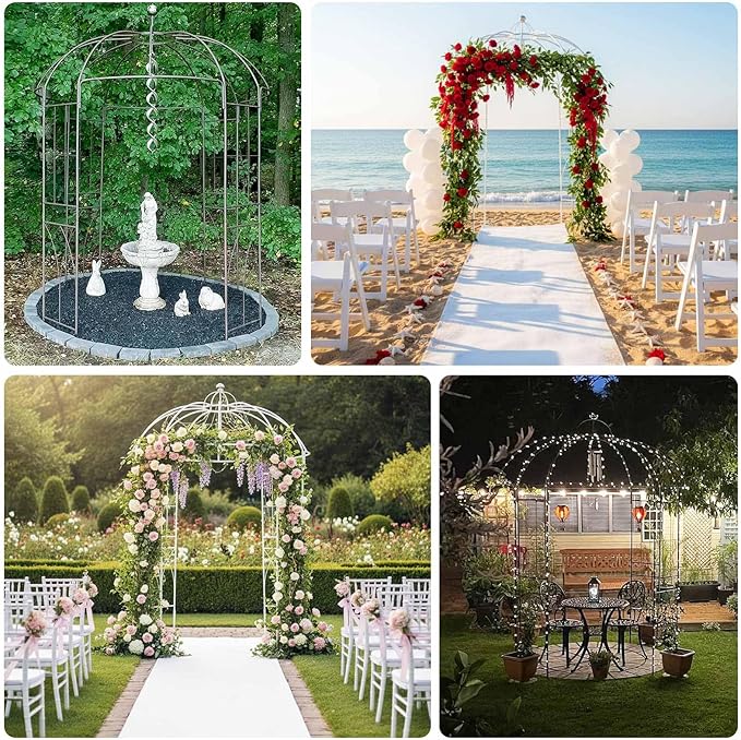 Efavormart 10ft White Metal Birdcage Wedding Arch, Large Garden Gazebo Pergola Arbor for Outdoor Ceremonies, Vines and Immersive Event Staging