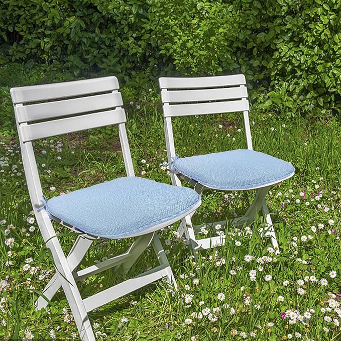 SleepMan Outdoor 17"x16" Chair Cushions with Ties Set of 6, Water Resistant All Weather U-Shape Seat Pads for Patio Garden Furniture Indoor Fade Resistant Patio Cushions (Light Blue)