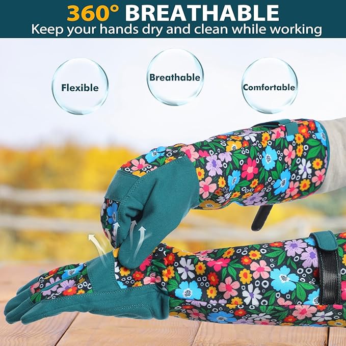 Trifabricy Gardening Gloves for Women, Leather Long Garden Gloves with Grip, Thorn-Proof Puncture-Resistant Work Gloves