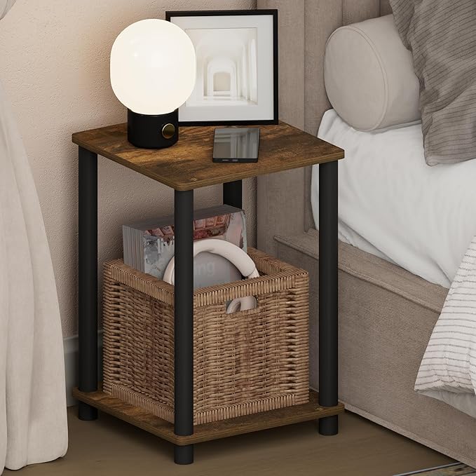 Furinno Turn-N-Tube Toolless 2-Tier Open Shelf Night Stand, Amber Pine