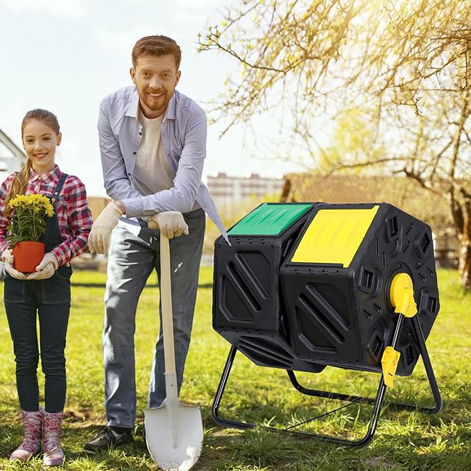 SUPER DEAL Outdoor Compost Bin, Garden Composter, Large Capacity BPA Free Material for Fast Creation of Fertile Soil, Easy to Assemble, Black (Black, 37 Gallon)
