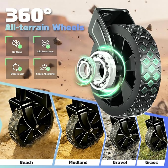 360LBS Collapsible Wagon Cart with Wheels - Heavy Duty Folding Wagon Carts for Grocery, Lightweight Utility Wagon with All-Terrain Wheels & 2 Cup Holders, Portable Beach Wagon for Shopping Garden