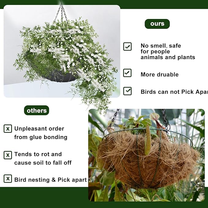 3PCS 16 Inch Round Hanging Basket Liners Fabric Hanging Plant Liners Non-Woven Planter Liners Black Felt Liners Replacement Inserts for Hanging Baskets Outdoor Plants - Avoid Bird Nesting