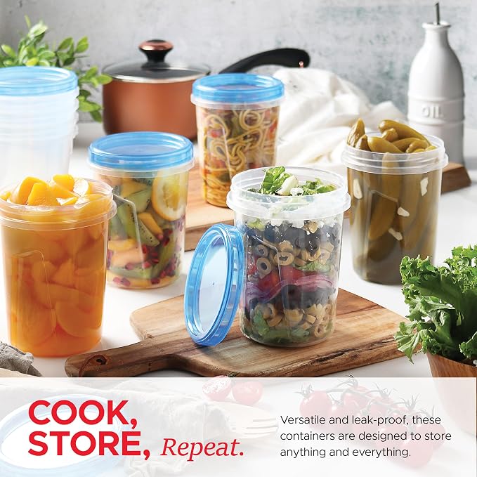 Tafura Freezer Containers, 12 Pack, 32 Oz, Leakproof BPA-Free Lids