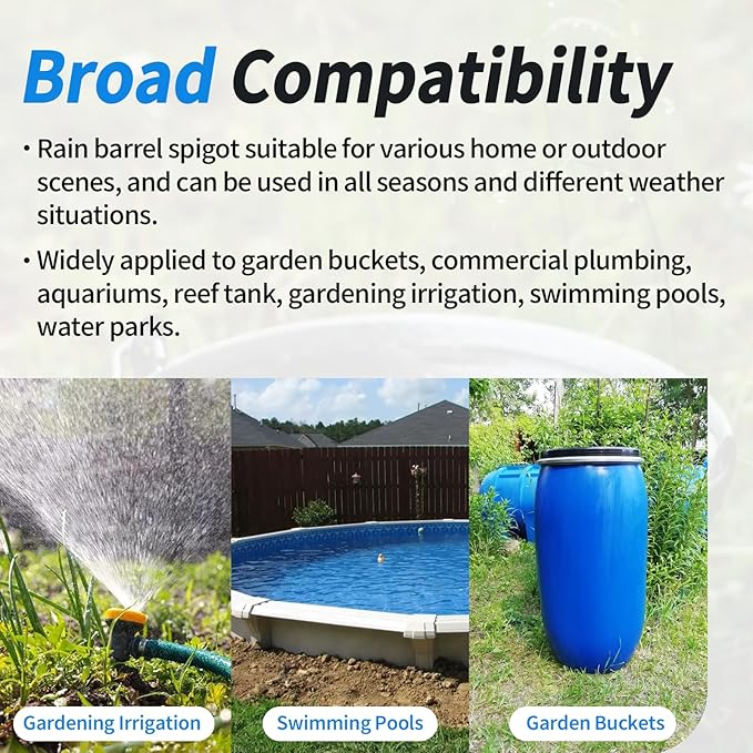 Rain Barrel Spigot Kit with PVC Bulkhead Fitting Adapter, 3/4" Rain Barrel Valve Diverter Kit for Water Tanks, Garden Barrels (2 Pack)