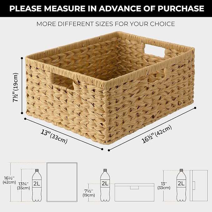 GRANNY SAYS Extra Large Wicker Baskets with Handles, Woven Baskets, 1-Pack | Plastic Waterproof Woven Baskets for Storage, Natural Storage Baskets for Shelves, Wicker Storage Baskets for Organizing